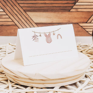 Pink Boho Clothesline Baby Shower Buffet Food Place Card