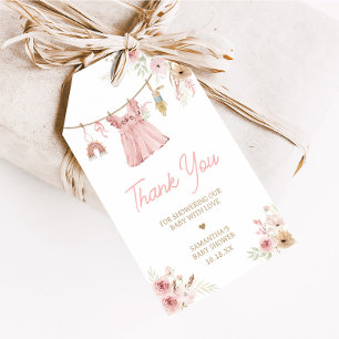 Pink Boho Clothesline Baby Shower Favour Tags