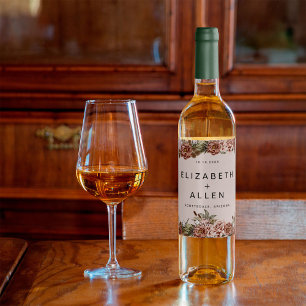 Pink Boho Cottagecore Enchanted Wedding Sparkling Wine Label