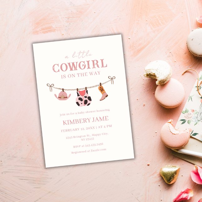 Pink Boho Cowgirl clothesline Baby Shower Invitation (Pink Boho Cowgirl clothesline Baby Shower Invitation)