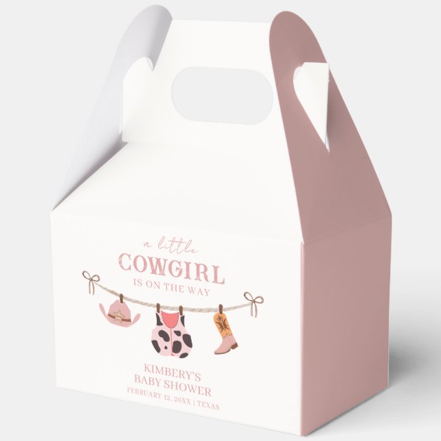 Pink Boho Cowgirl Clothesline Cowhide Baby Shower  Favour Box (Back)