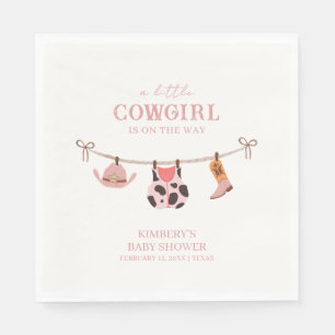 Pink Boho Cowgirl Clothesline Cowhide Baby Shower Napkin