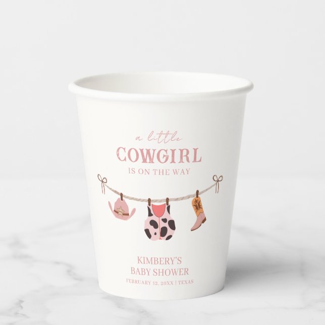 Pink Boho Cowgirl Clothesline Cowhide Baby Shower  Paper Cups (Front)
