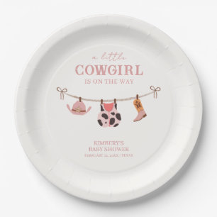 Pink Boho Cowgirl Clothesline Cowhide Baby Shower  Paper Plate