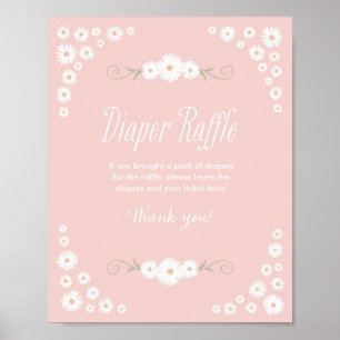 Pink Boho Daisy Baby Shower Diaper Raffle Sign