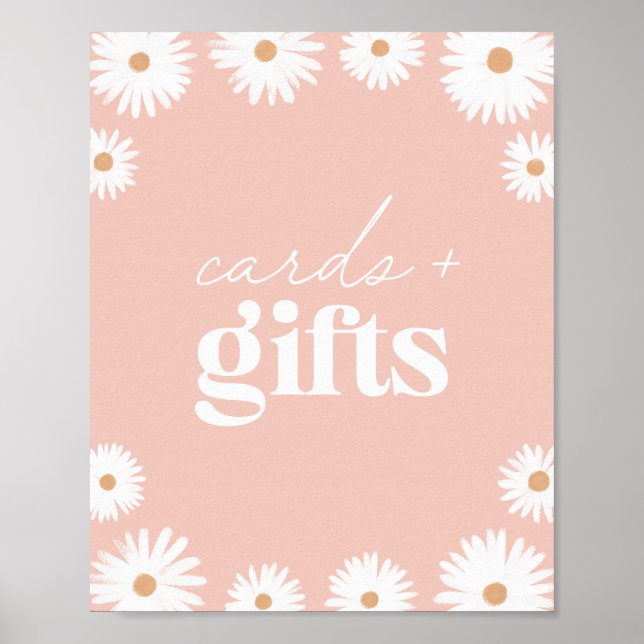 Pink Boho Daisy Birthday Party Cards and Gifts Poster (Front)