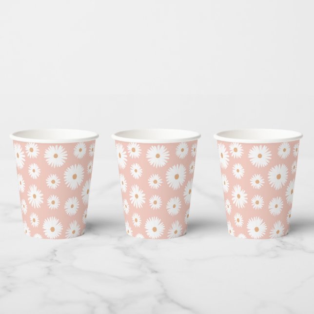 Pink Boho Daisy Birthday Party Paper Cups (Multi)