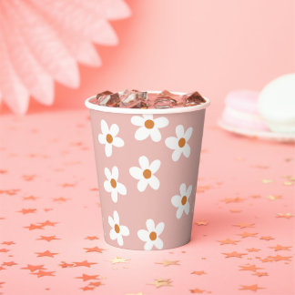 Pink Boho Daisy Birthday Party Paper Cups