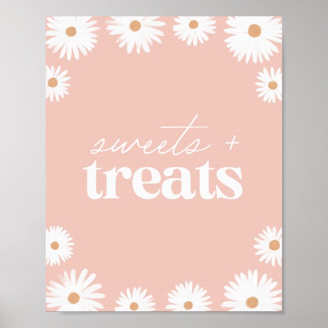 Pink Boho Daisy Birthday Party Sweets and Treats Poster (Front)
