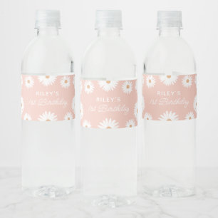 Pink Boho Daisy Birthday Party Water Bottle Label