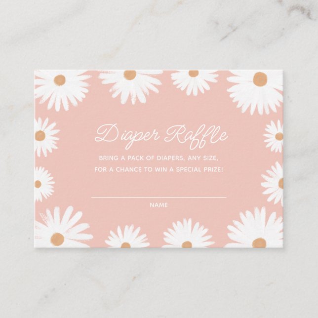 Pink Boho Daisy Floral Baby Shower Diaper Raffle Enclosure Card (Front)
