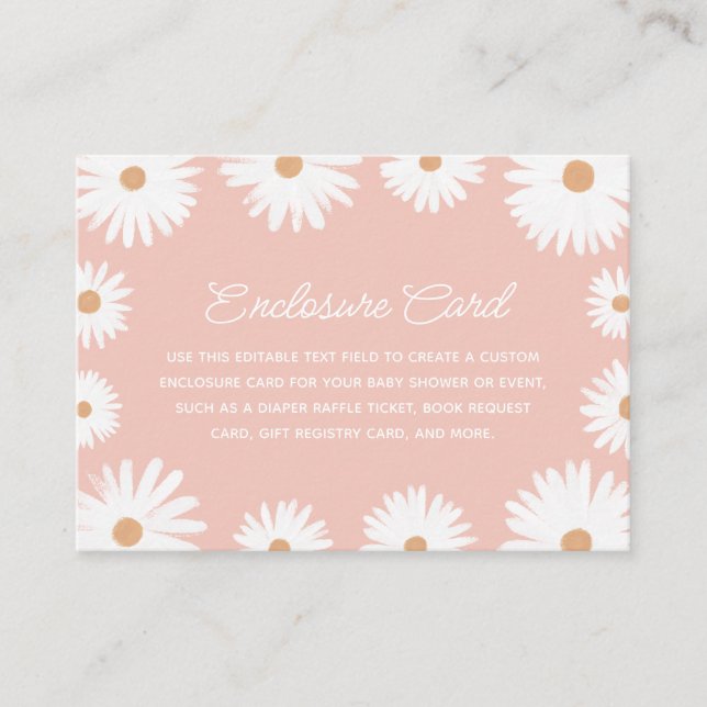 Pink Boho Daisy Floral Girl Baby Shower Custom Enclosure Card (Front)