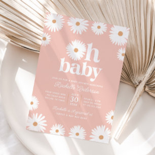Pink Boho Daisy Floral Girl Baby Shower Invitation