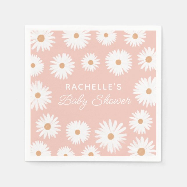Pink Boho Daisy Floral Girl Baby Shower Napkin (Front)