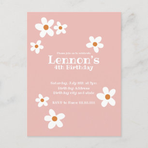 Pink Boho Daisy Girl Birthday Party  Invitation Postcard