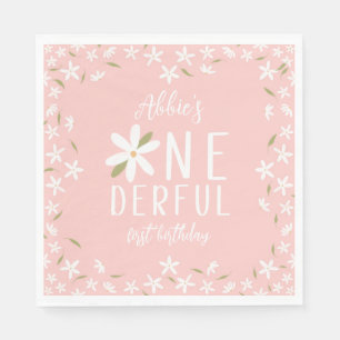 Pink Boho Daisy Onederful Birthday Napkins