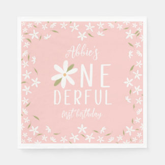 Pink Boho Daisy Onederful Birthday Napkins