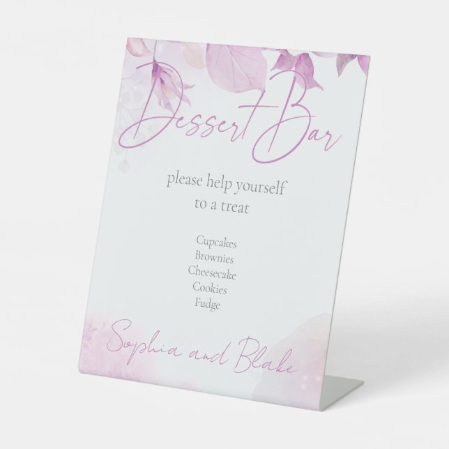 Pink Boho Dessert Bar Wedding Pedestal Sign (Front)