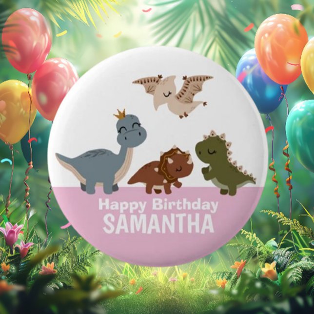 Pink Boho Dinosaur  6 Cm Round Badge (Discover the enchanting Pink Boho Dinosaur Button!)