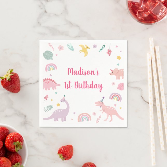 Pink Boho Dinosaur Birthday Napkin (Insitu)