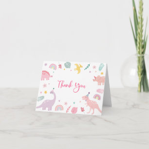 Pink Boho Dinosaur Birthday Thank You Card