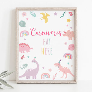 Pink Boho Dinosaur Carnivores Birthday Sign