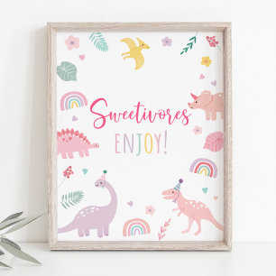 Pink Boho Dinosaur Sweetivores Birthday Sign
