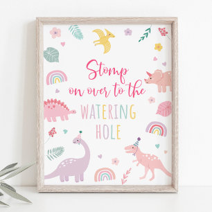 Pink Boho Dinosaur Watering Hole Birthday Sign