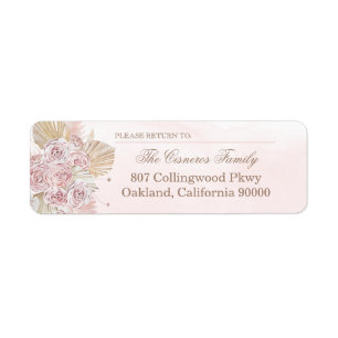 Pink Boho Dried Floral Roses Return Address Label