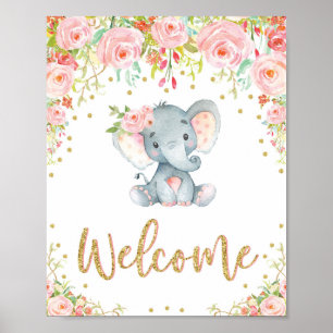 Pink Boho Elephant Baby Shower Welcome Sign Decor