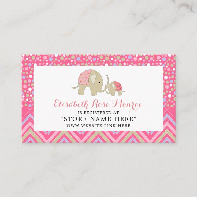 Pink Boho Elephant & Chevron Baby Gift Registry Enclosure Card (Front)