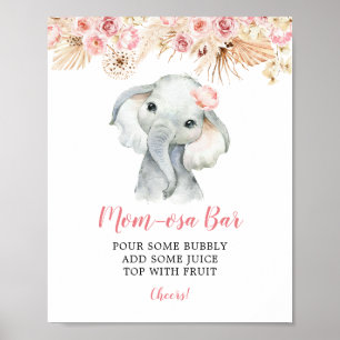 Pink Boho Elephant Girl Baby Shower Mum-osa Bar Poster