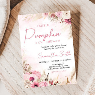 Pink Boho Fall Pumpkin Baby Shower Invitation