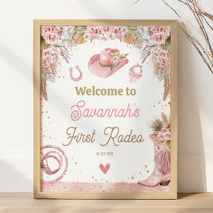 Pink Boho First Rodeo 1st Birthday 16x20 Welcome Poster