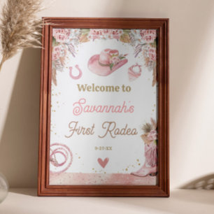 Pink Boho First Rodeo 1st Birthday 20x30 Welcome Poster