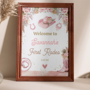 Pink Boho First Rodeo 1st Birthday 24x36 Welcome Poster