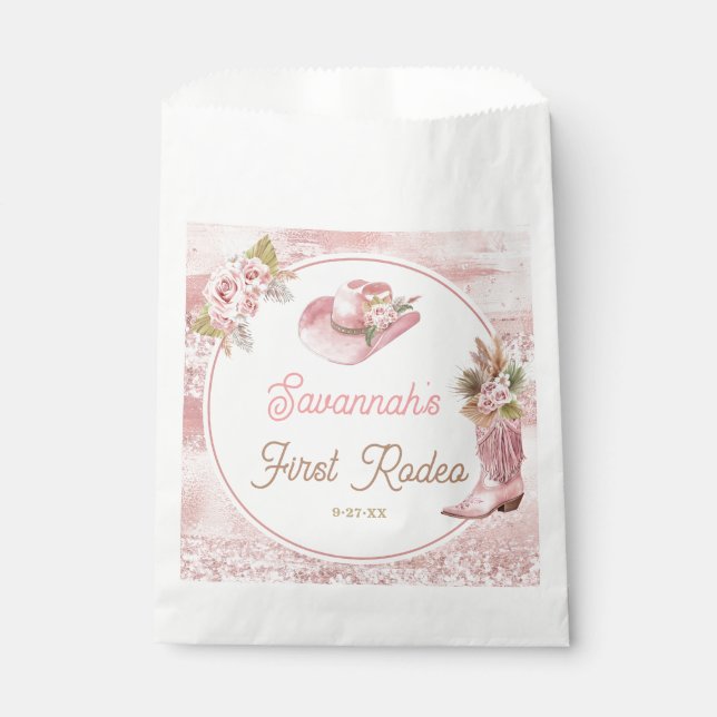 Pink Boho First Rodeo 1st Birthday Favour Bags (Front)