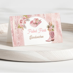 Pink Boho First Rodeo 1st Birthday Food Label Place Card