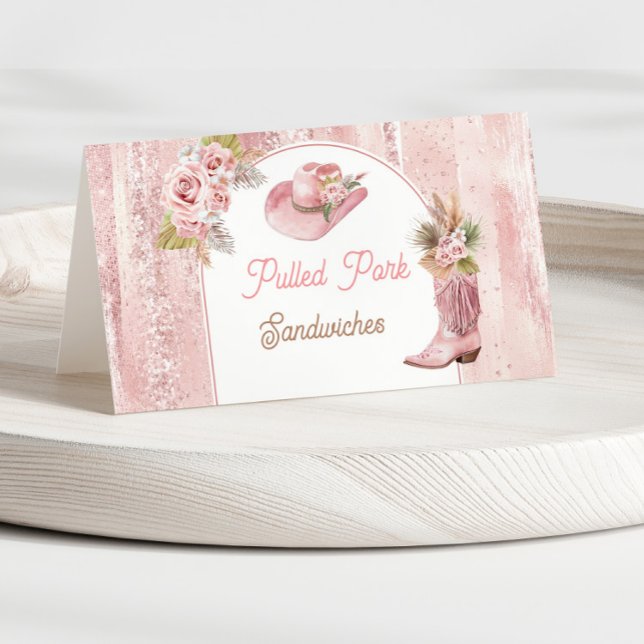 Pink Boho First Rodeo 1st Birthday Food Label Place Card (Pink Boho First Rodeo 1st Birthday Food Label Place Card)