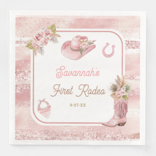 Pink Boho First Rodeo 1st Birthday Napkin