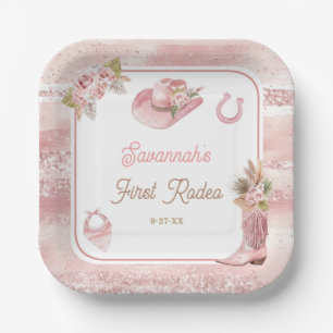 Pink Boho First Rodeo 1st Birthday Paper Plate