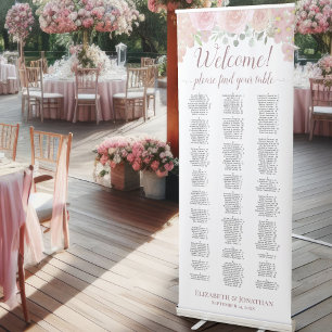 Pink Boho Floral Alphabetical Seating Chart Retractable Banner