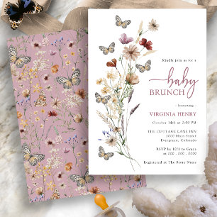 Pink Boho Floral Baby Brunch Invitation
