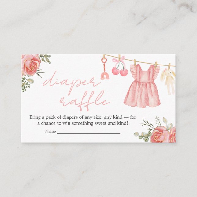 Pink Boho Floral Baby Shower Diaper Raffle Enclosure Card (Front)