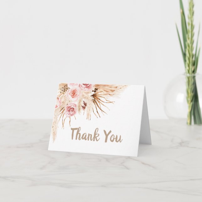 Pink Boho Floral Baby Shower Thank You Card (Front)