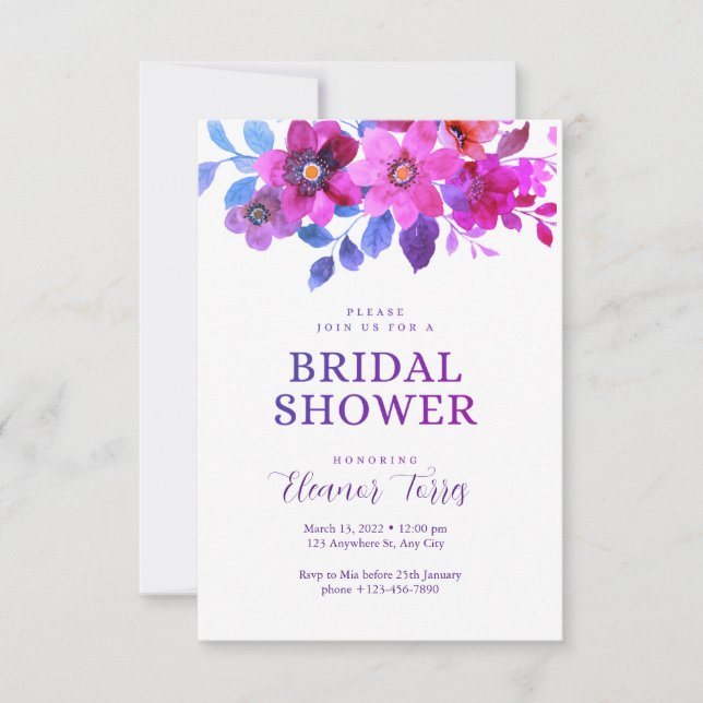 Pink boho floral bridal shower  invitation (Front)