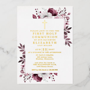 Pink Boho Floral First Holy Communion Gold