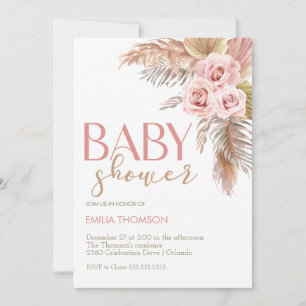 Pink Boho Floral Girl Baby Shower Invitation
