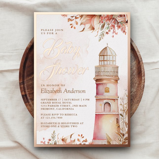 Pink Boho Floral Lighthouse Baby Shower Rose Gold (Creator Uploaded)