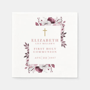 Pink Boho Floral Modern First Holy Communion Napkin